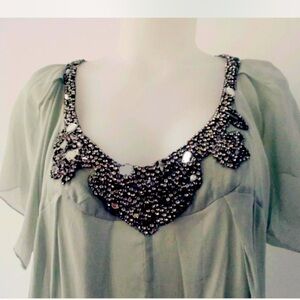 Beautiful light green/grey jewelled ANTIK BATIK dress tunic. Size medium.